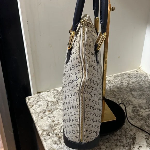 Louis Vuitton Monogram Satchel - Gray and Navy Blue PRE-OWNED. - Picture 5 of 14